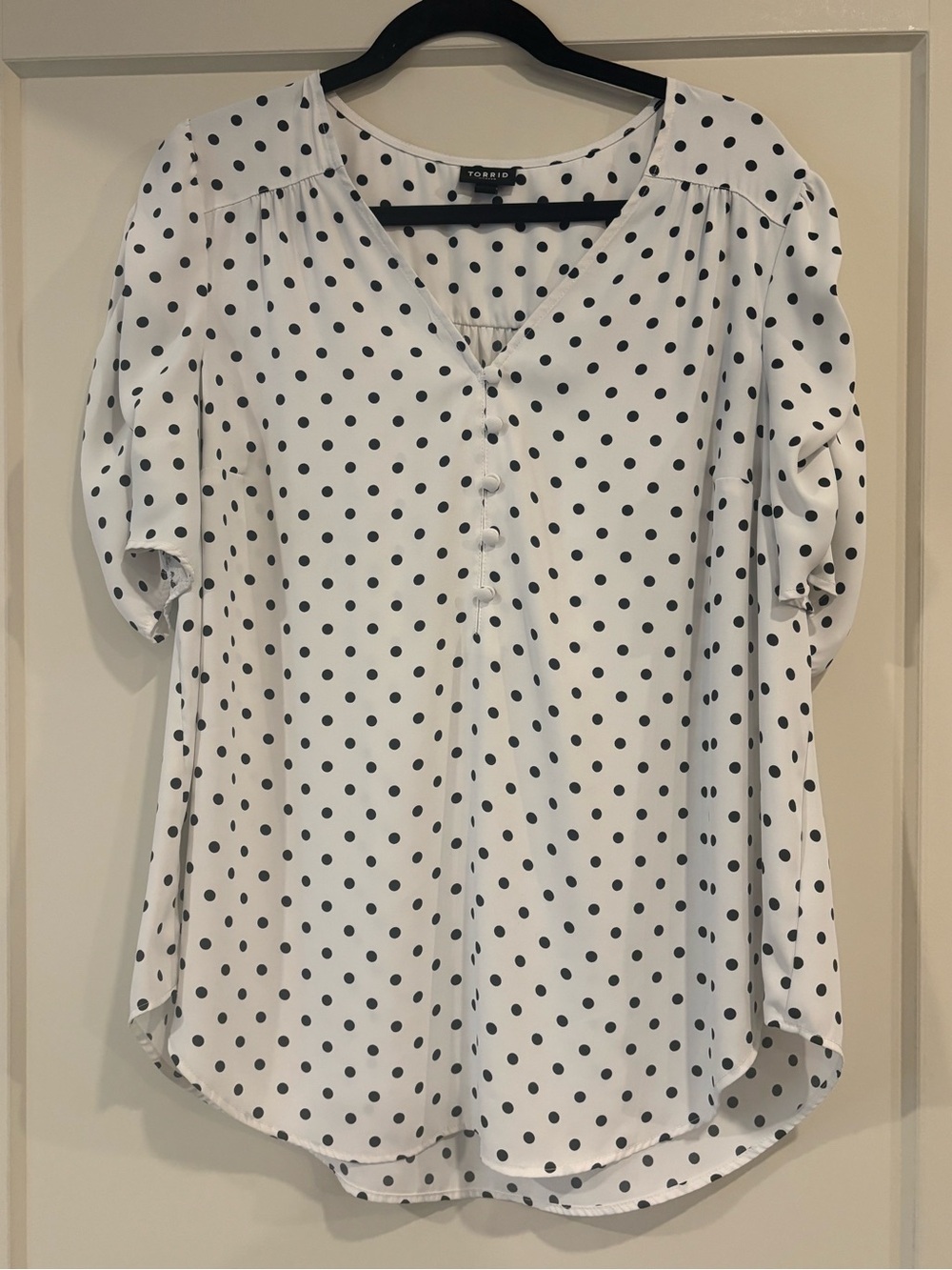 Torrid White Blouse with Black Polka Dots